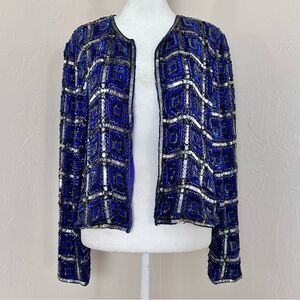 Vintage Beaded and Sequin Evening Jacket in Cobalt Blue and Silver